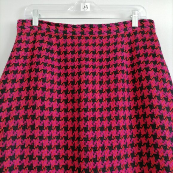 Geary Roark Womens Pink Houndstooth Print Silk Jacket Skirt Set Outfits Size 14 - Picture 8 of 12